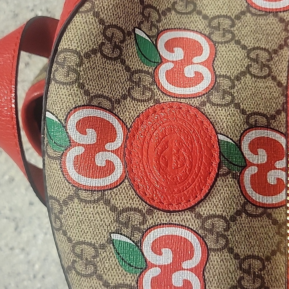 Gucci Red and Brown Apple Print Backpack - Picture 9 of 9